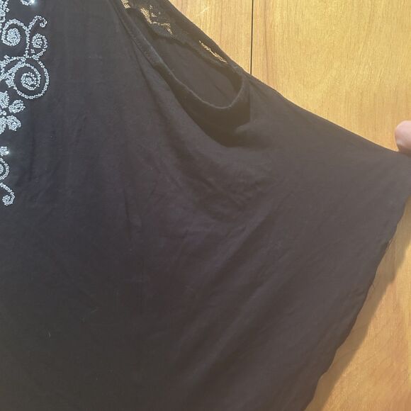 VIntage Deb-Sz L-Black Off Shoulder Dolman SleeveTop-Silver Beading-Fairy-Tunic - Picture 5 of 10